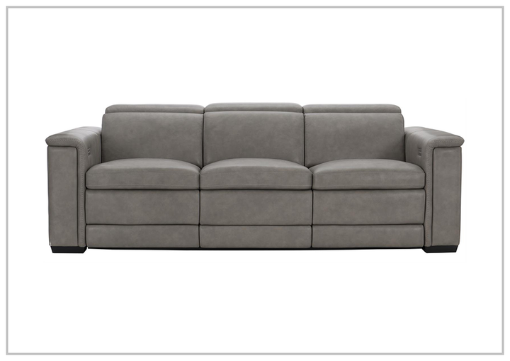 Bernhardt Lioni Gray Leather Power Motion Sofa in Mocha Finish