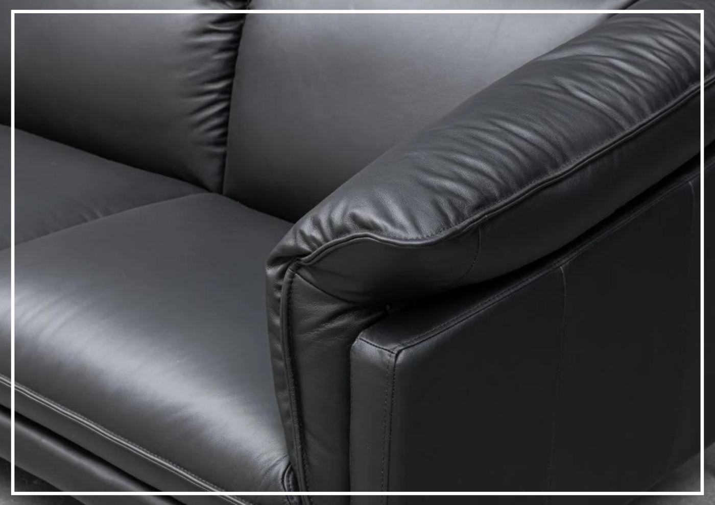 Klaussner Dolce Black Leather 3-Seater Stationary Sofa-Jennihome