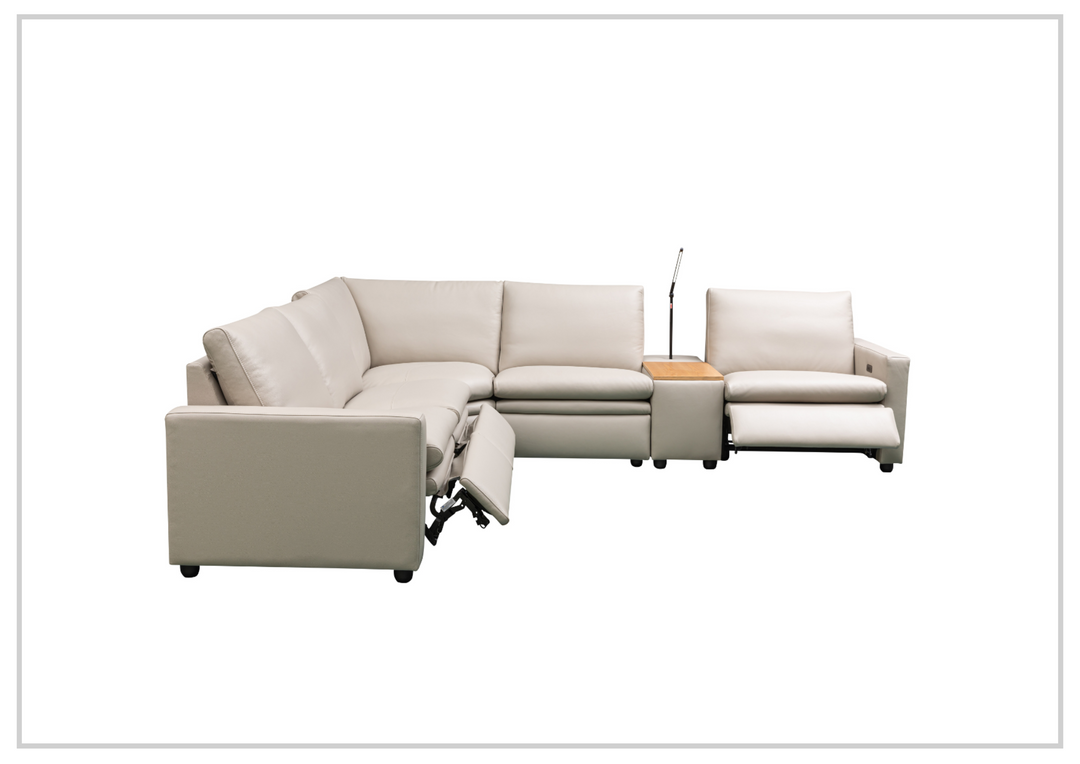 Klaussner Roma 6-Piece Leather Power Reclining Sectional Sofa in Beige-Jennihome