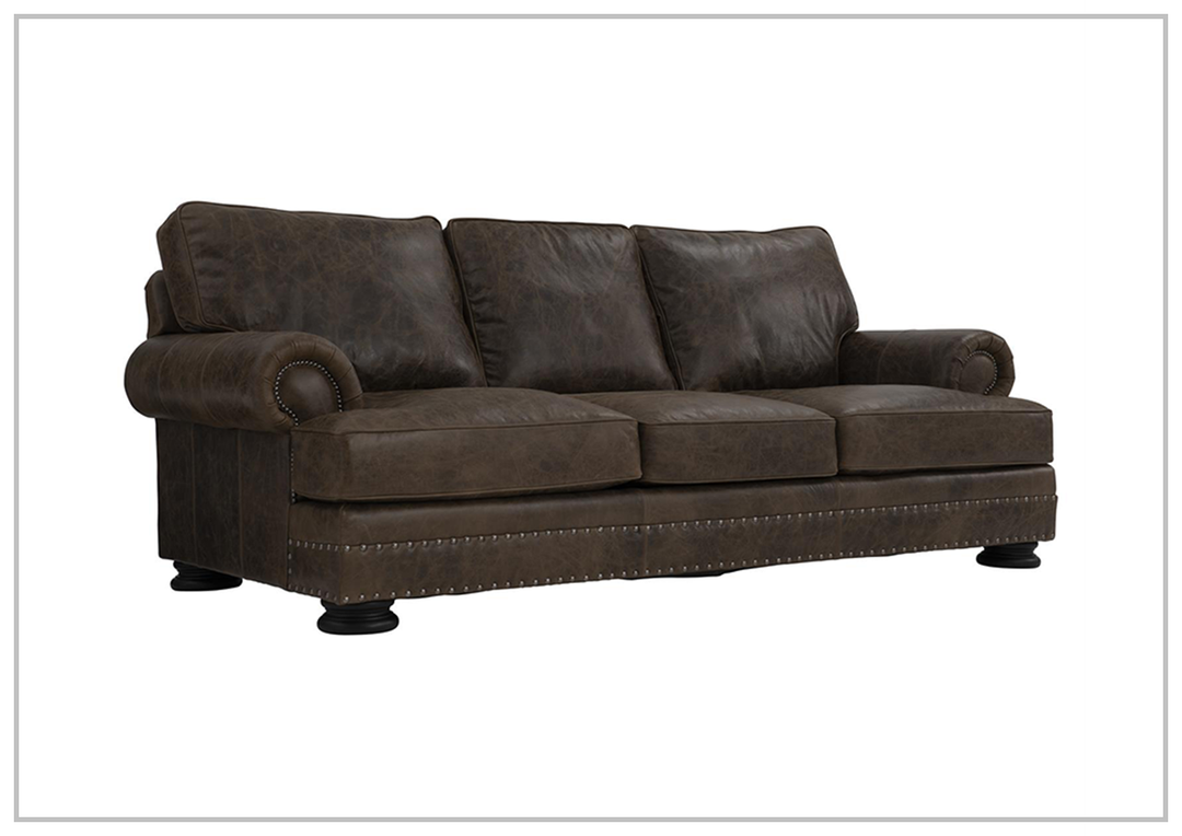 Bernhardt Foster Dark Brown Leather Sofa with Rolled Arms