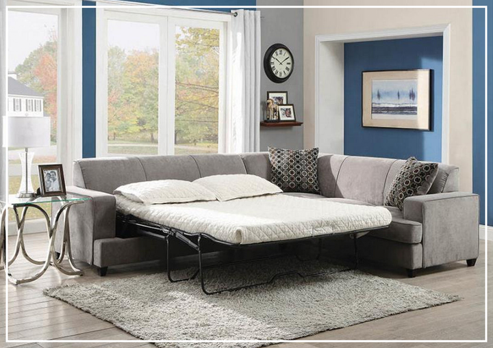 Gio Italia Tess Microvelvet Queen Sleeper Sectional in Gray