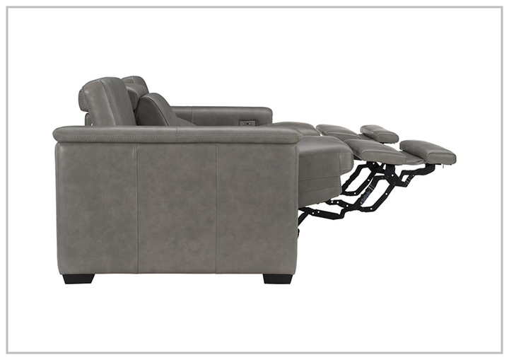 Bernhardt Lioni Gray Leather Power Motion Sofa in Mocha Finish