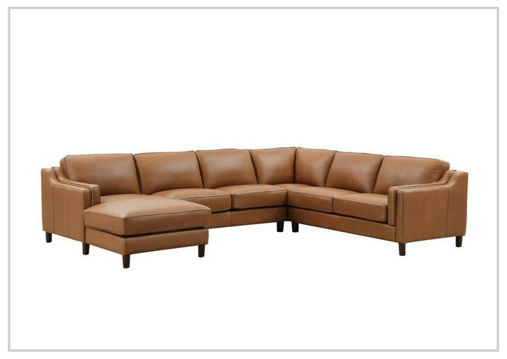 Hydeline Bella U-Shape Leather Sectional Sofa with Chaise in Brown-Jennihome