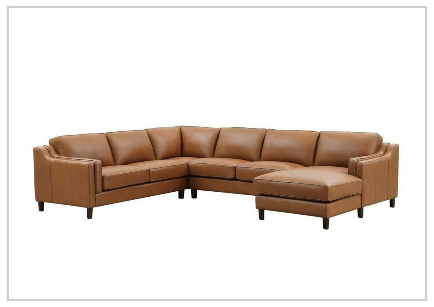 Hydeline Bella U-Shape Leather Sectional Sofa with Chaise in Brown-Jennihome