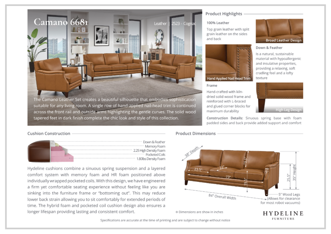 Hydeline Camano Leather Loveseat With Nail-Head Finish