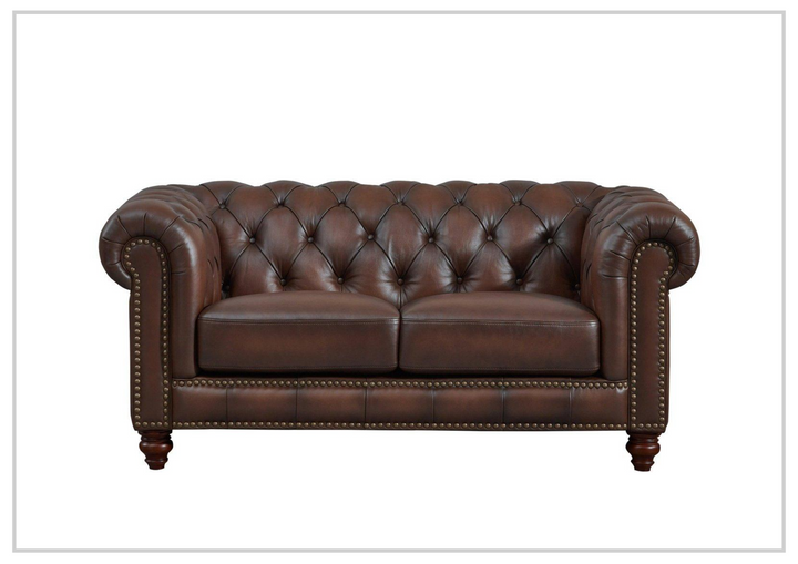 Hydeline Alton Bay Leather Loveseat With Nail-Head Finish-Jennihome