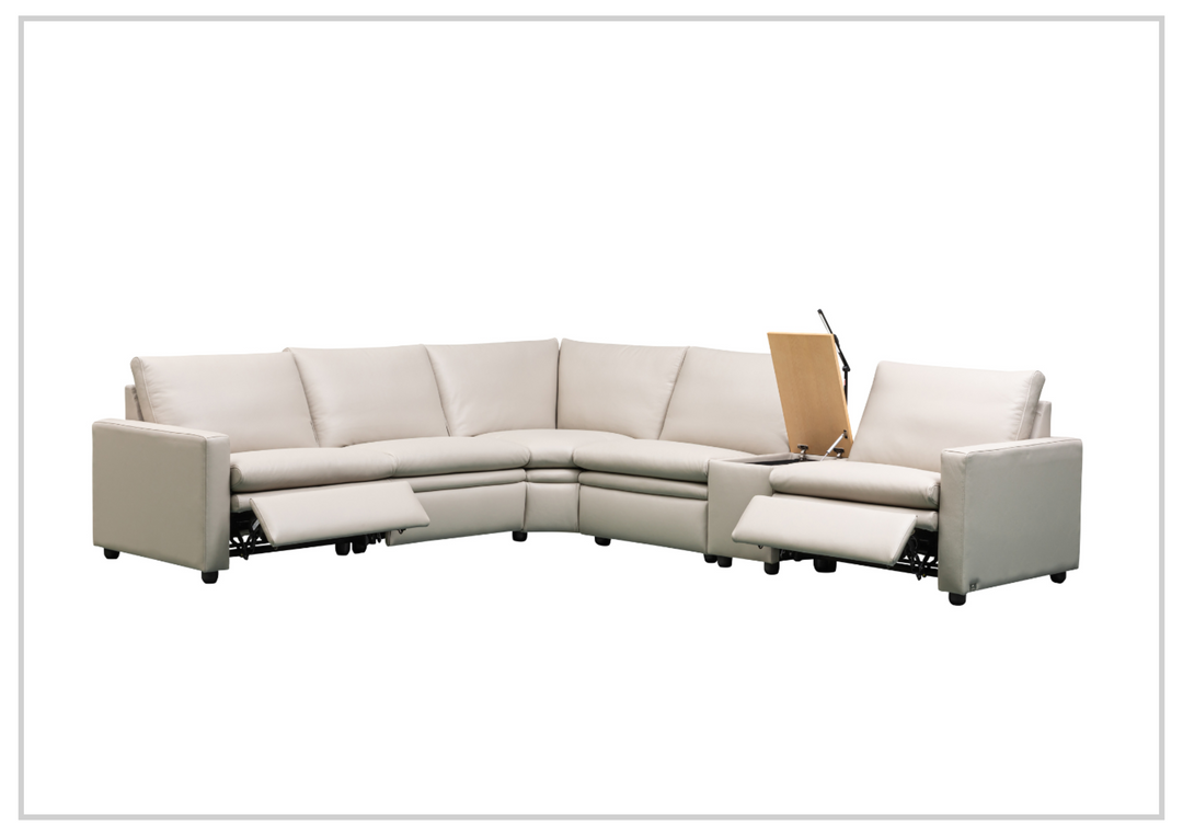 Klaussner Roma 6-Piece Leather Power Reclining Sectional Sofa in Beige-Jennihome