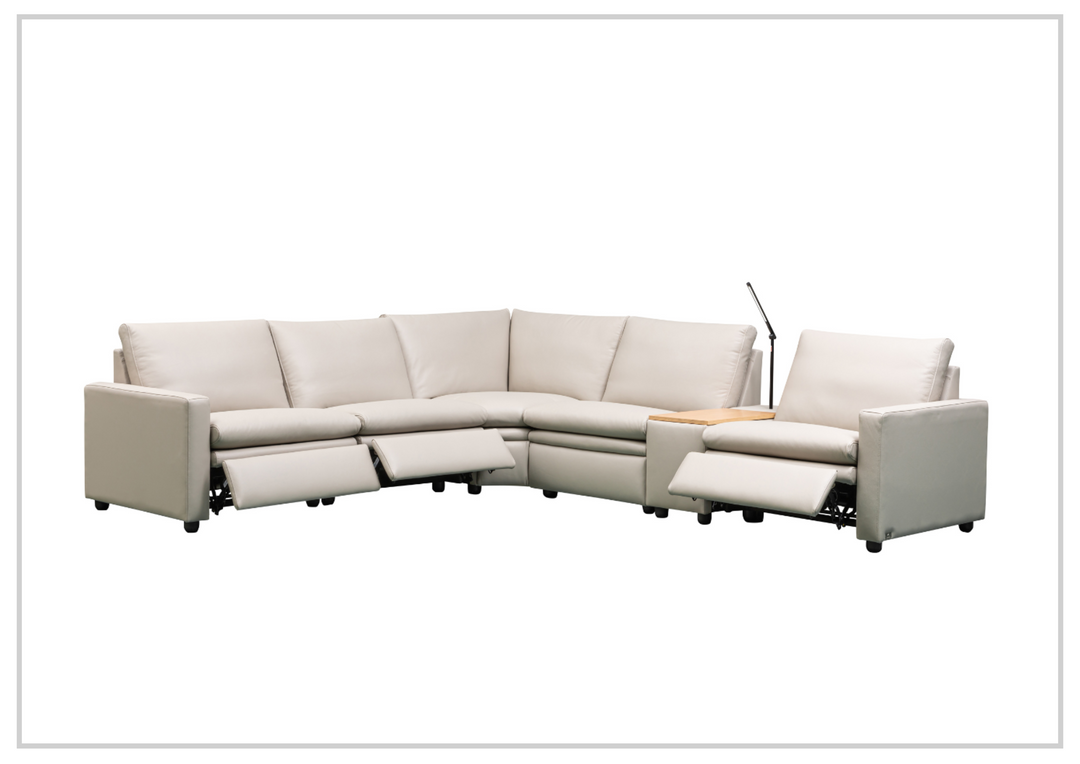 Klaussner Roma 6-Piece Leather Power Reclining Sectional Sofa in Beige-Jennihome