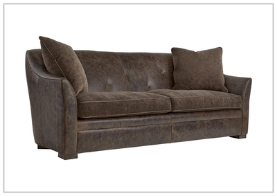 Bernhardt Brixton Leather Blind Tufted Sofa in Suede Brown