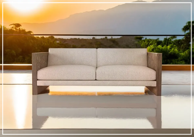 Bernhardt Outdoor Madura solid teak Sofa with Plush cushions