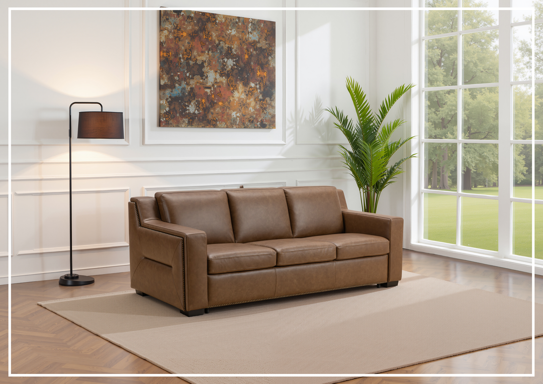 Alaves Queen Sleeper Sofa | 3-Seater | Brown Leather | Kathy Ireland-Jennihome