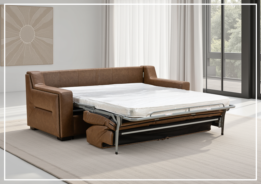 Alaves Queen Sleeper Sofa | 3-Seater | Brown Leather | Kathy Ireland-Jennihome