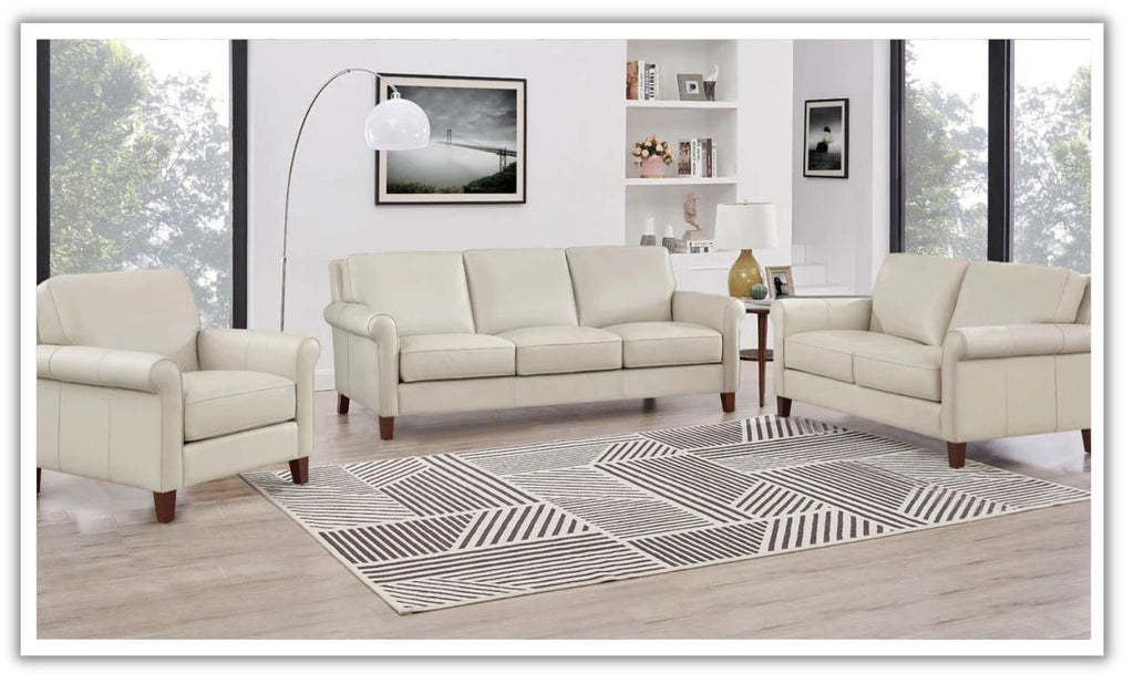 Laguna 2-Seater Leather Loveseat with Elegant Rolled Arms