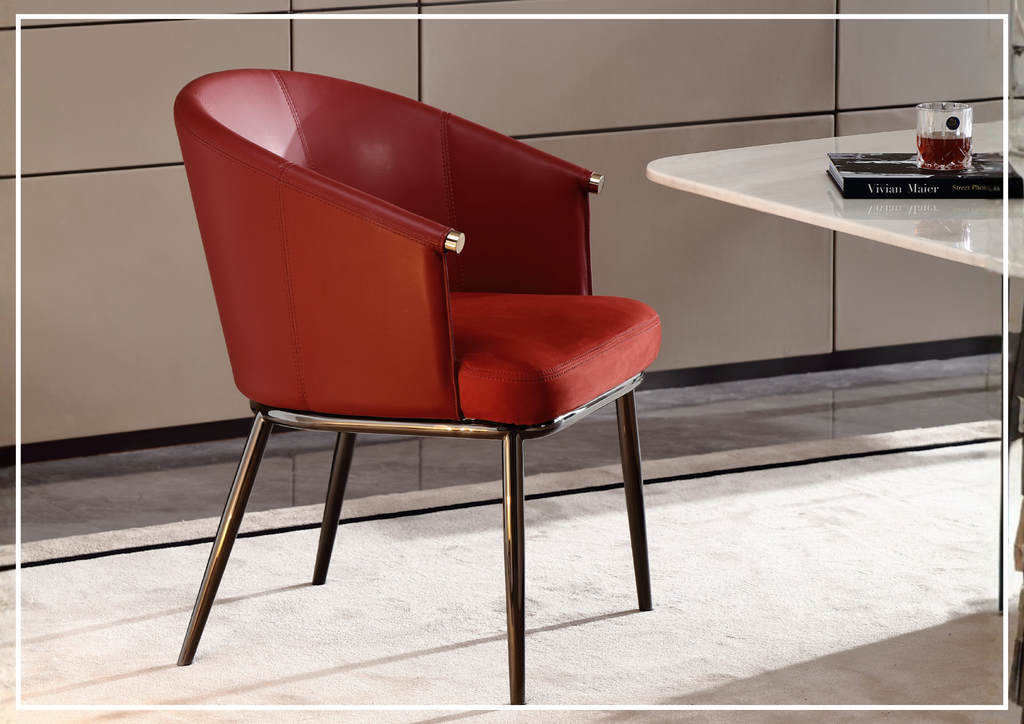 Autentico Red Dining Chair | Leather-Framed Fabric Seating | Metal Frame | Klaussner