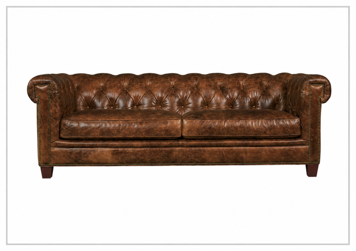 Chester Tufted Leather Sofa in Dark Natchez Brown Finish | Hooker Furniture