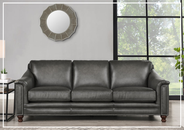 Hydeline Belfast Leather Sofa With Nail-Head Finish