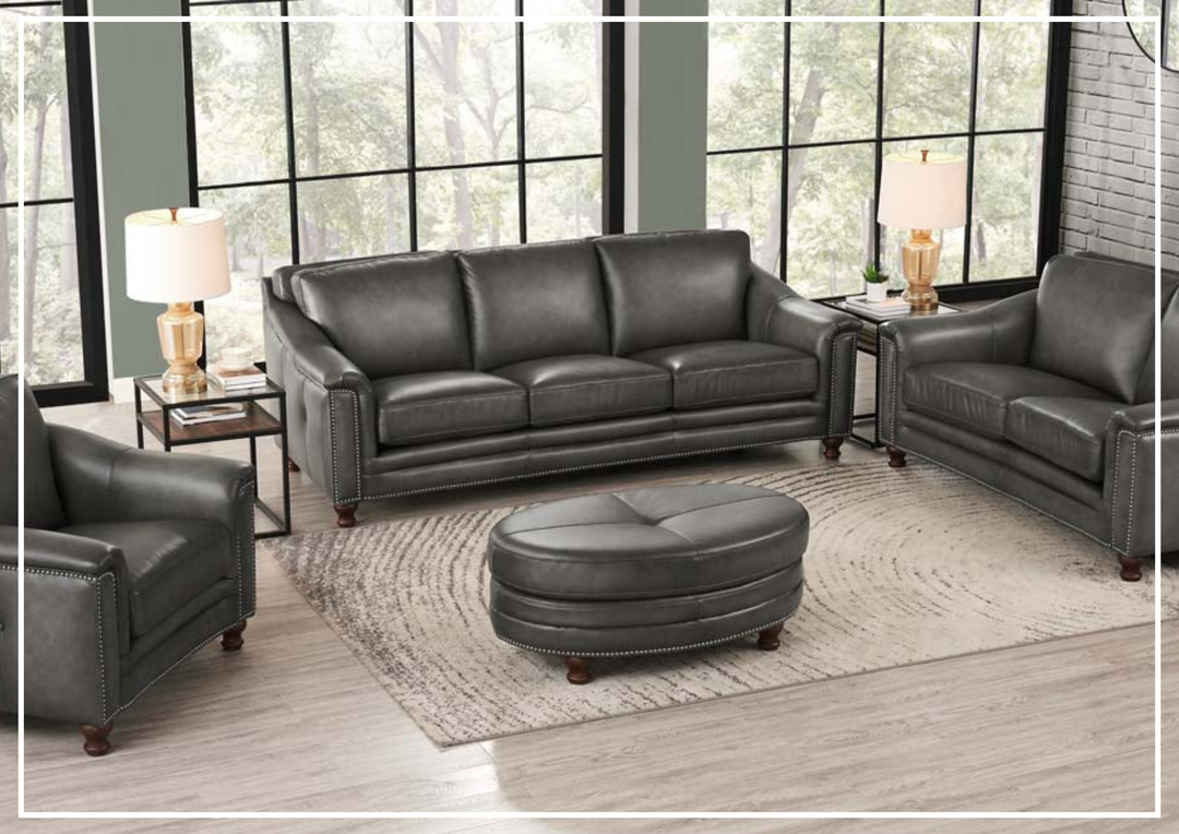 Hydeline Belfast Leather Sofa With Nail-Head Finish