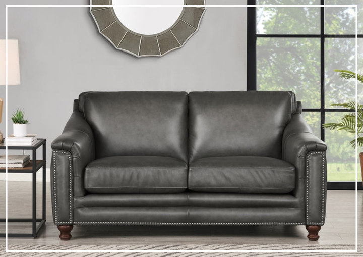 Hydeline Belfast Leather Loveseat With Nail-Head Finish