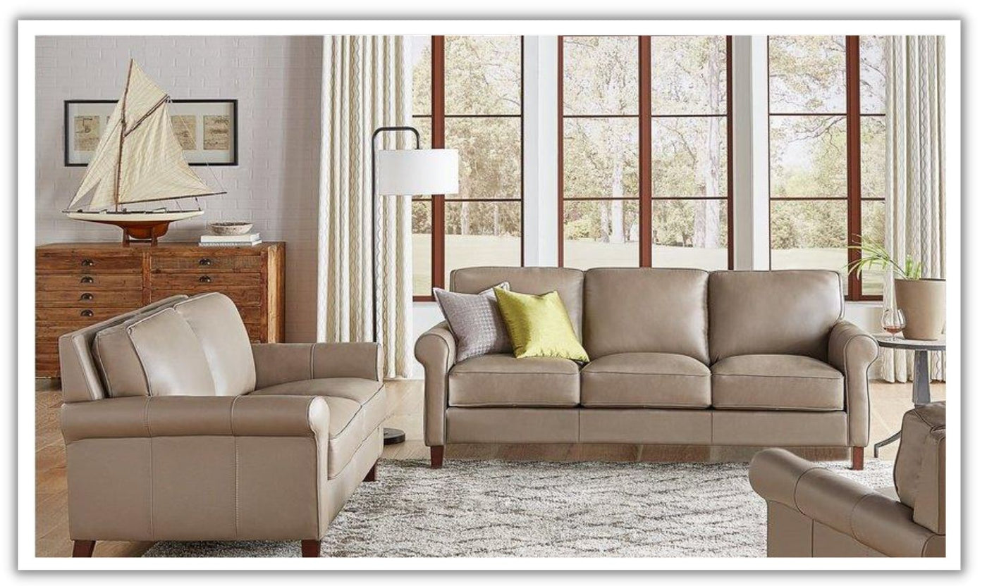 Laguna 2-Seater Leather Loveseat with Elegant Rolled Arms