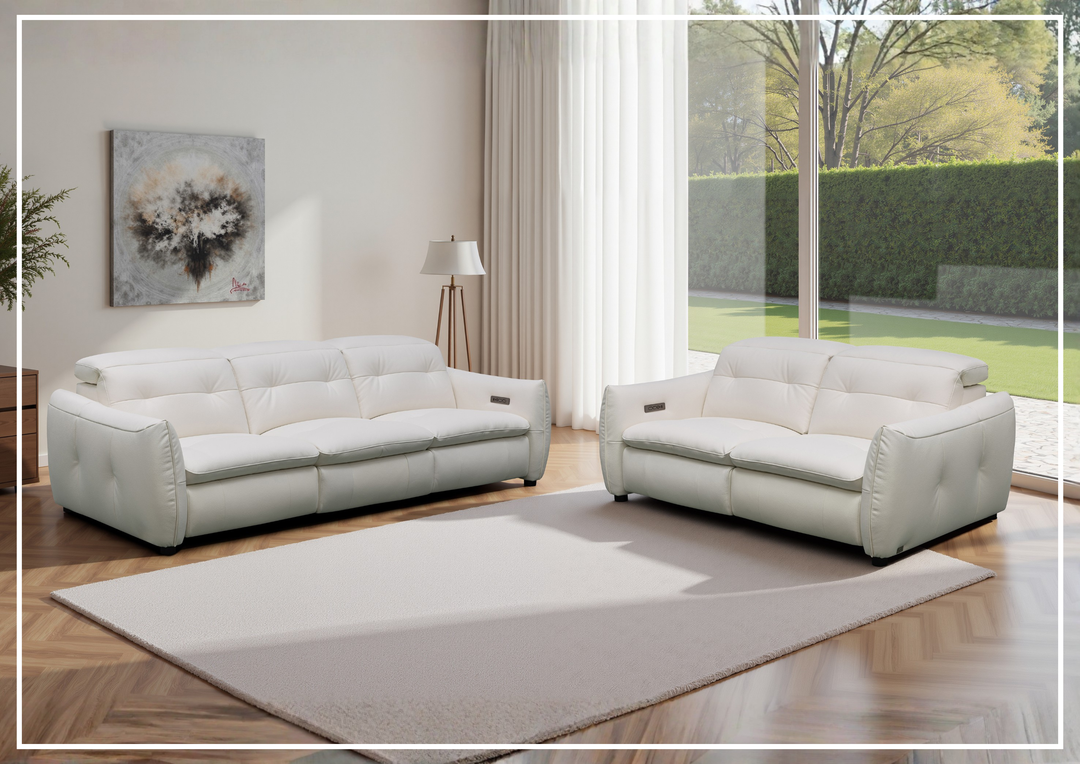 Bravello Sofa | White Leather | Double Power Reclining | Klaussner