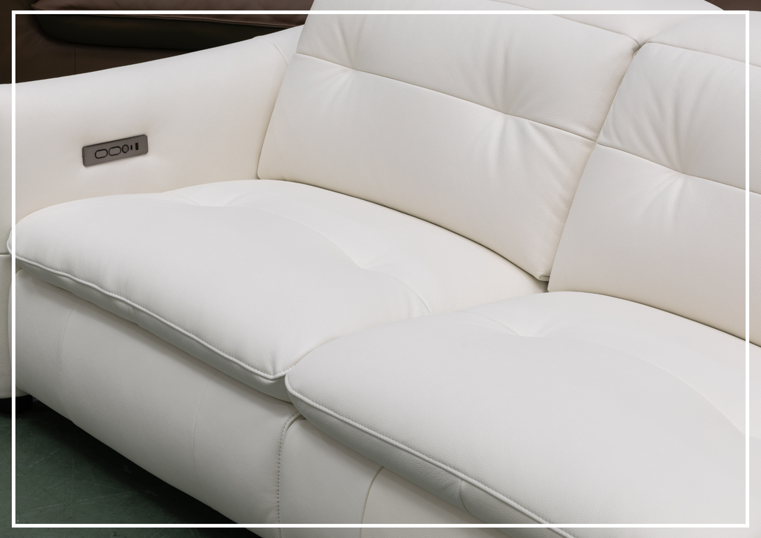 Bravello Sofa | White Leather | Double Power Reclining | Klaussner
