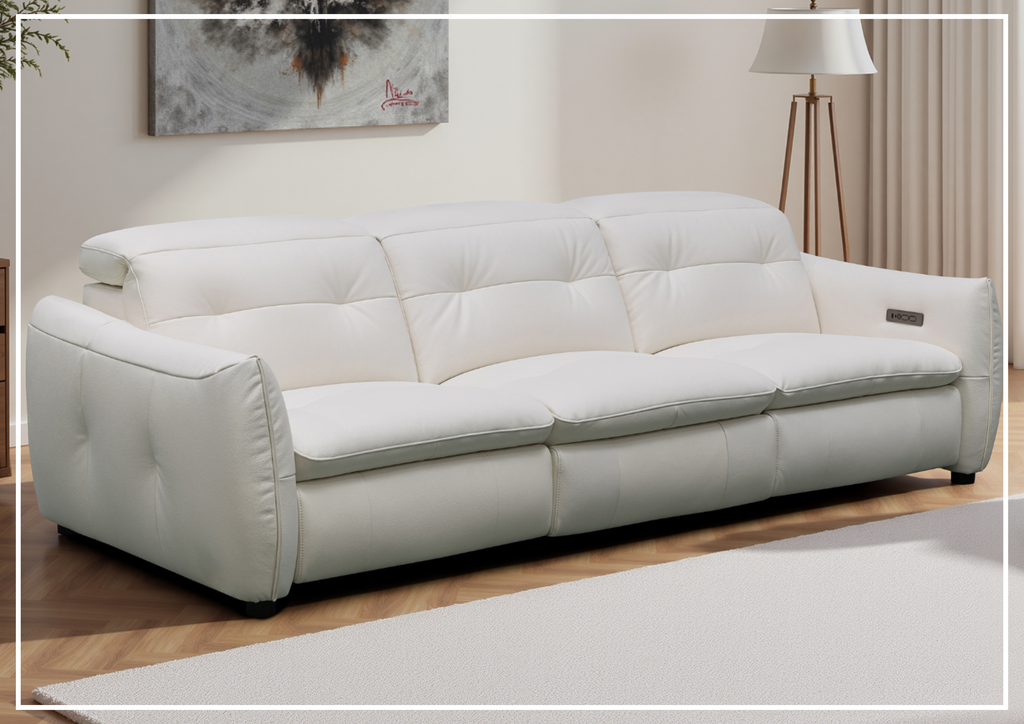 Bravello Sofa | White Leather | Double Power Reclining | Klaussner