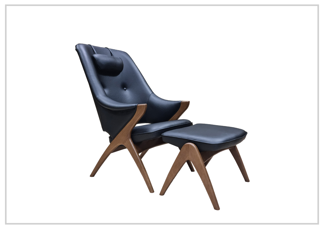 Fjords Bravo Leather Accent Chair with Head Pillow and Ottoman Set-Jennihome