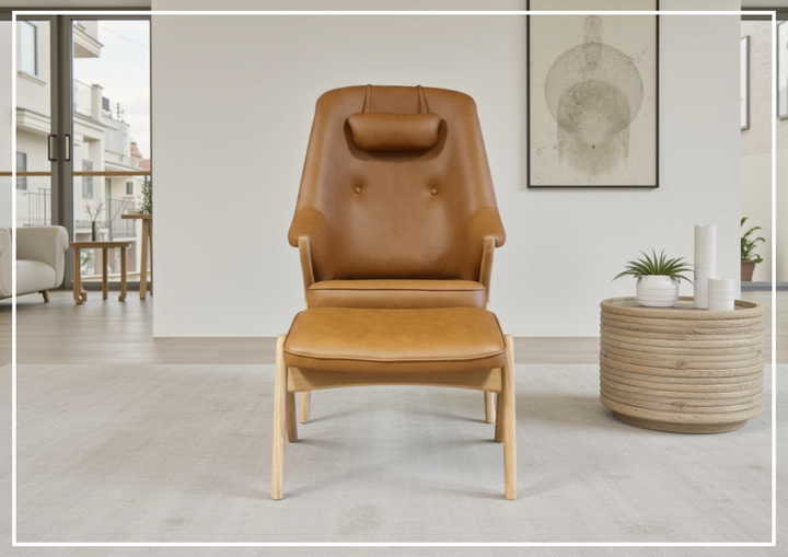 Fjords Bravo Leather Accent Chair with Head Pillow and Ottoman Set-Jennihome