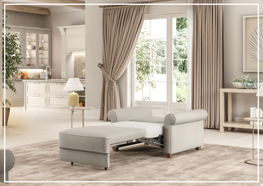 Casey Cot Sleeper Chair | Fabric | Hybrid Function | Wood Walnut Legs | Luonto