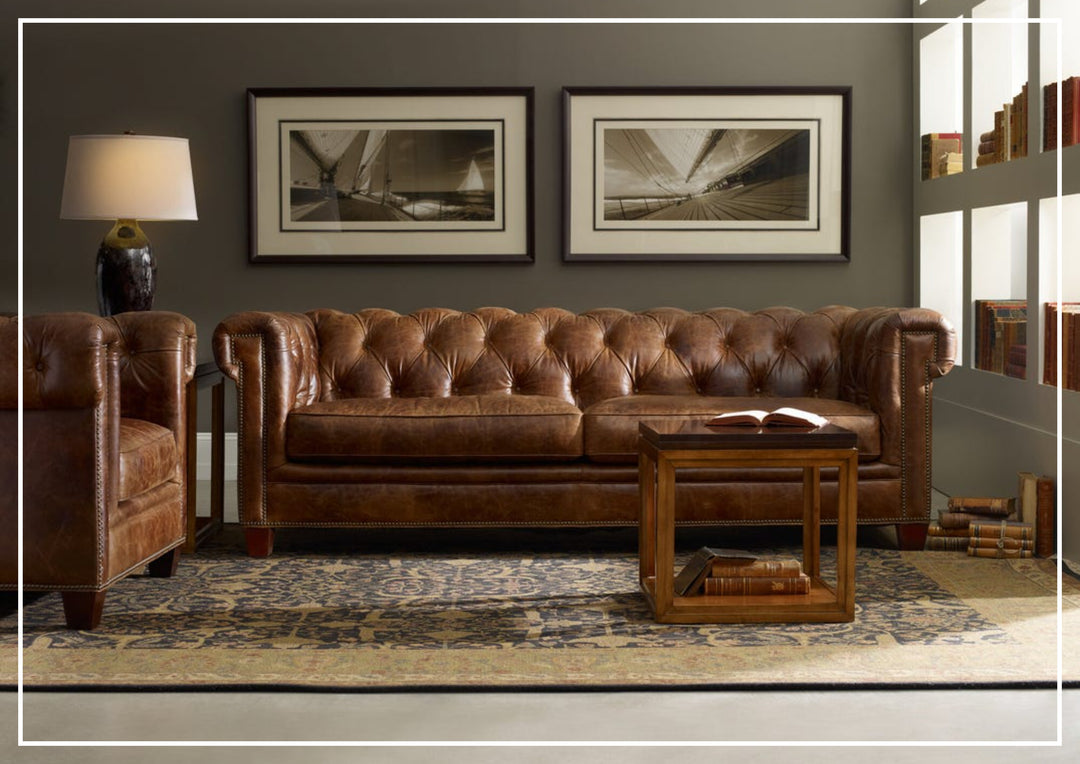 Chester Tufted Leather Sofa in Dark Natchez Brown Finish | Hooker Furniture