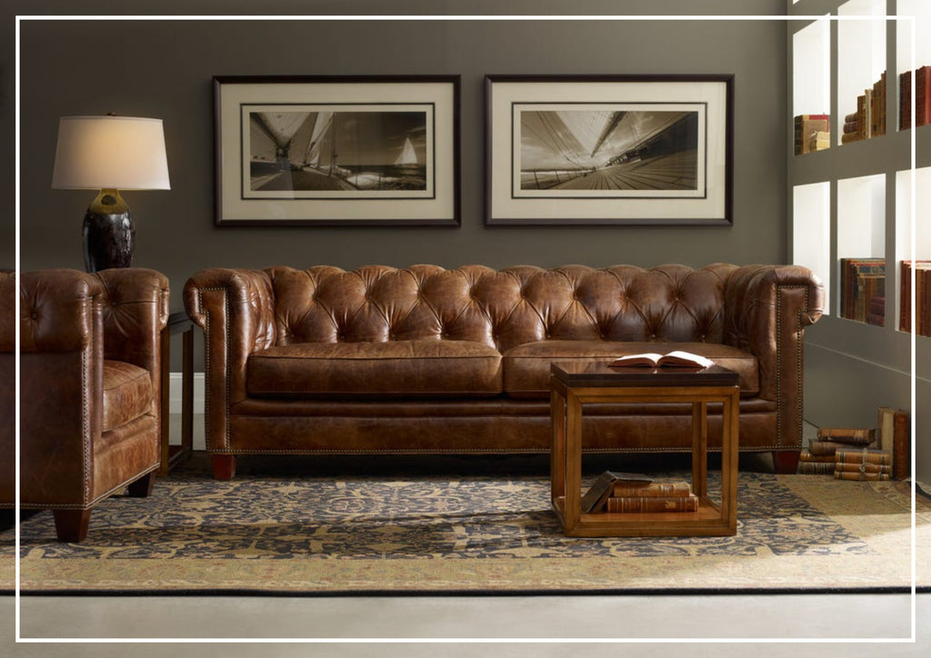 Chester Tufted Leather Sofa in Dark Natchez Brown Finish | Hooker Furniture
