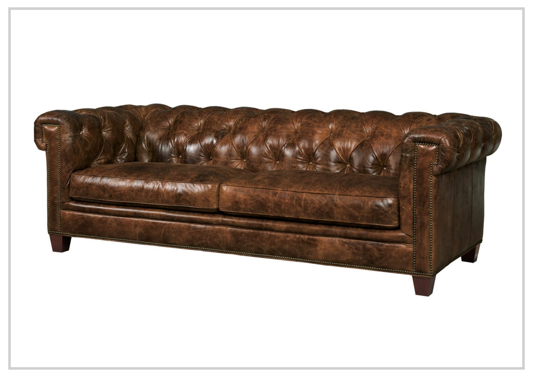 Chester Tufted Leather Sofa in Dark Natchez Brown Finish | Hooker Furniture