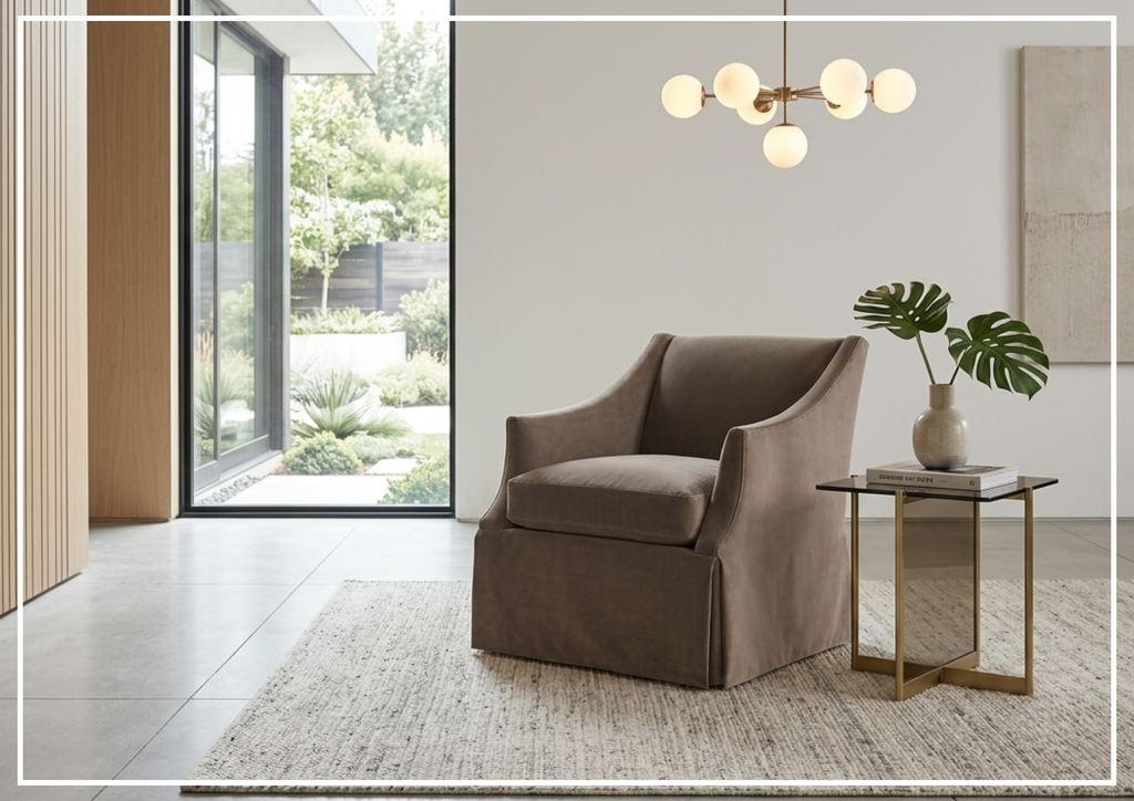 Clayton Fabric Swivel Chair | Sloped Arms | Skirted Base | Bernhardt-Jennihome
