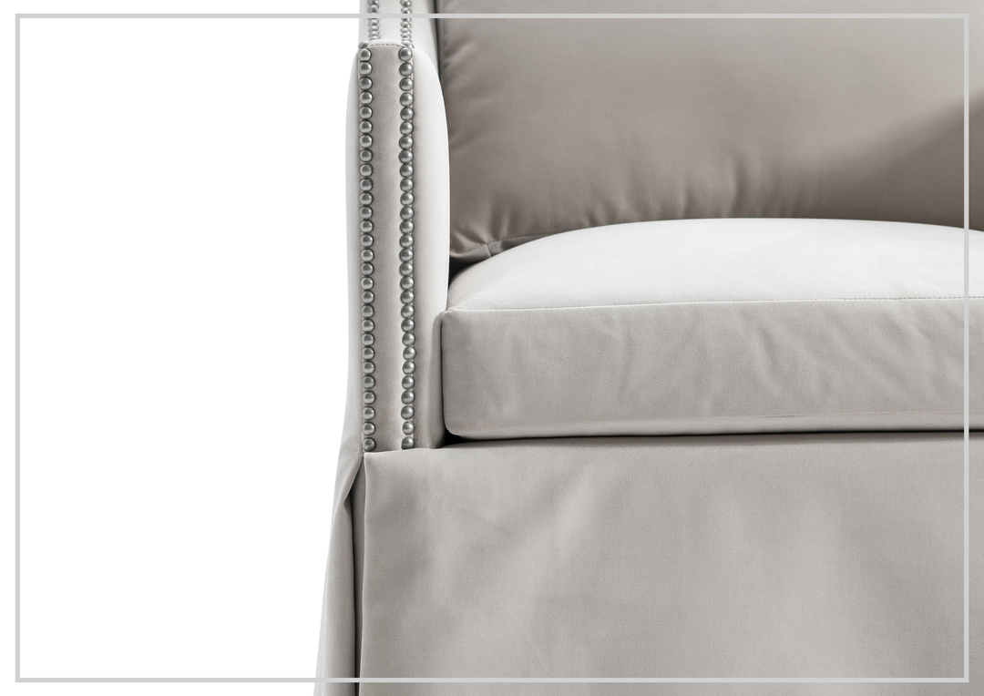 Delaney Fabric Swivel Chair | Shaped track arms | Skirted Base | Bernhardt
