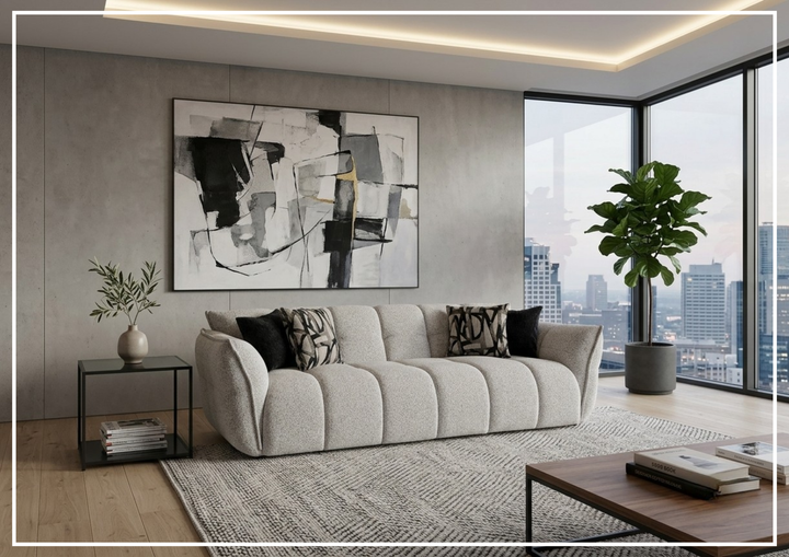 Faviano Fabric Curved Sofa | Sculpted Arms | Klaussner