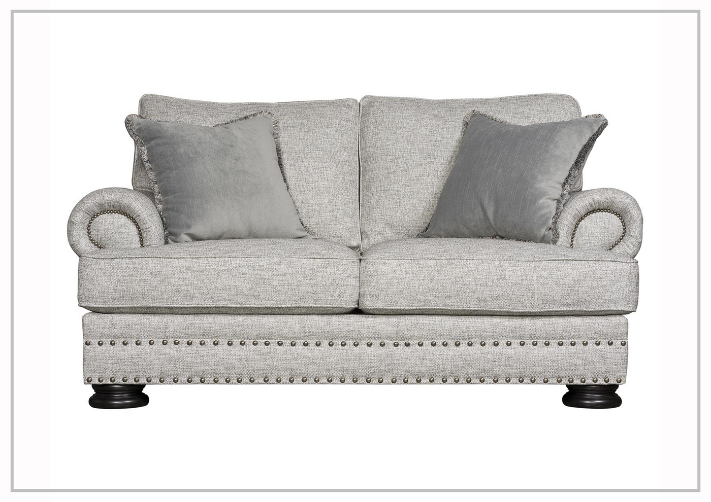 Bernhardt Foster Fabric Loveseat with Rolled Arms - Gray and Cream