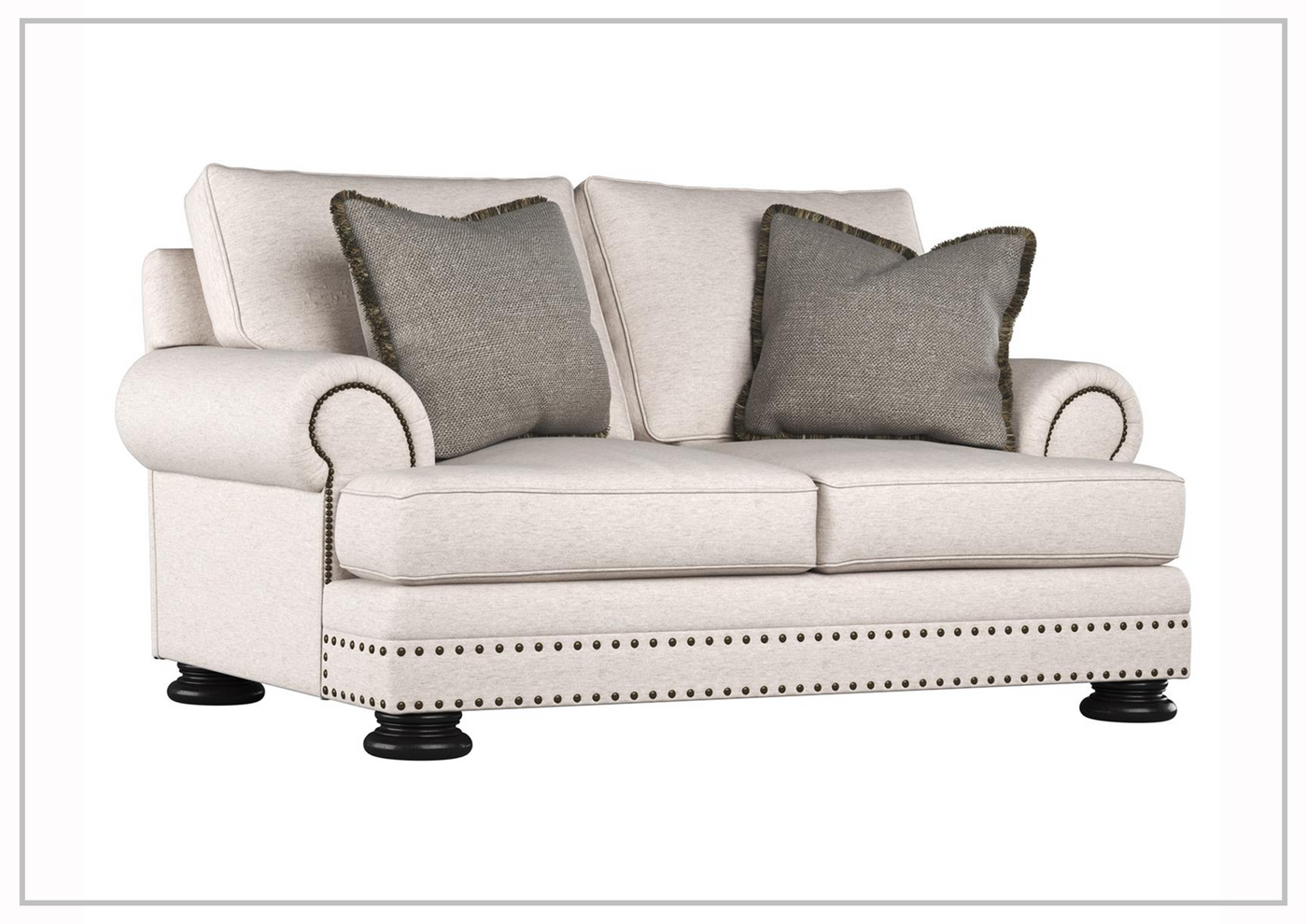 Bernhardt Foster Fabric Loveseat with Rolled Arms - Gray and Cream