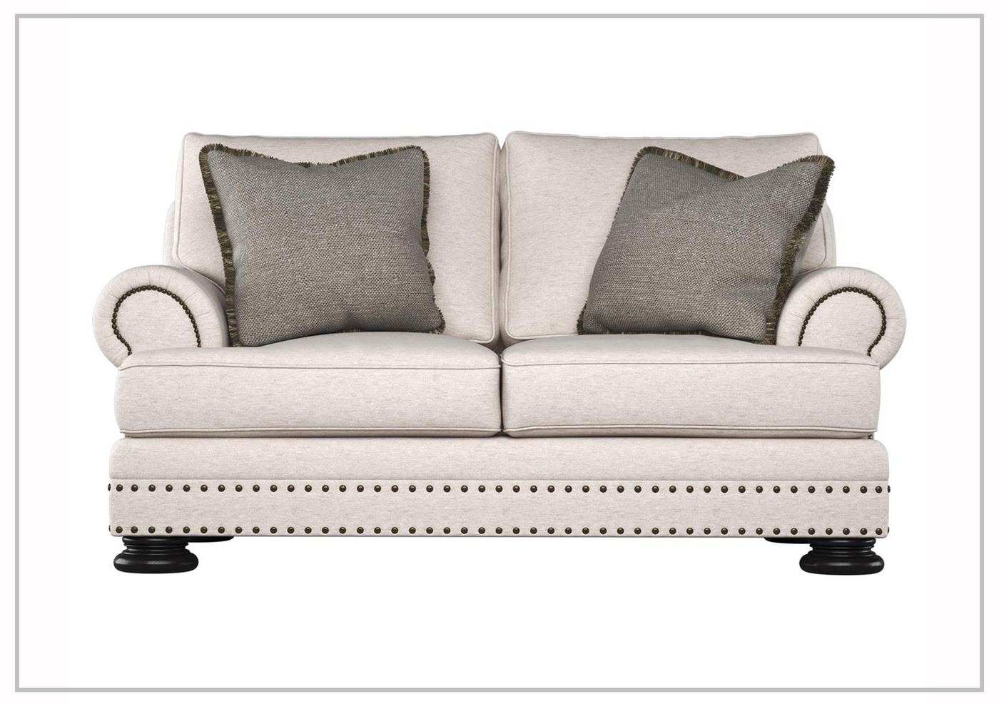 Bernhardt Foster Fabric Loveseat with Rolled Arms - Gray and Cream