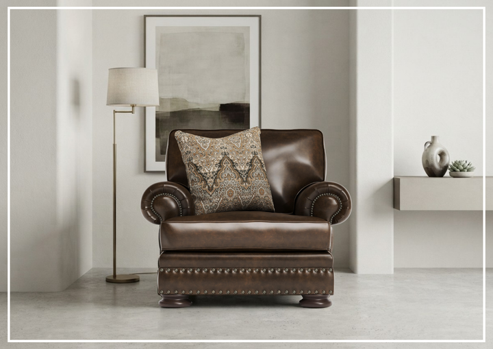 Foster Leather Chair | Rolled Arms & Nailhead Trim | Bernhardt-Jennihome