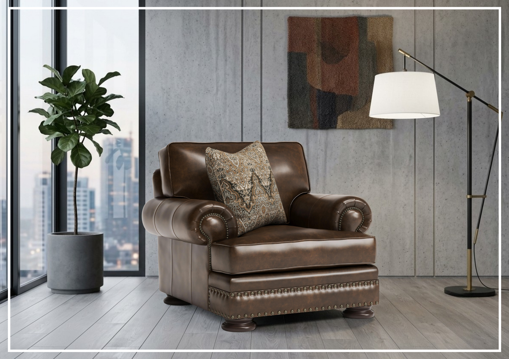 Foster Leather Chair | Rolled Arms & Nailhead Trim | Bernhardt-Jennihome