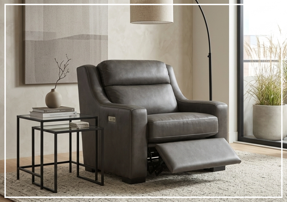 Germain Leather Motion Recliner Chair | Bustle Back | USB Port | Bernhardt - Jennihome