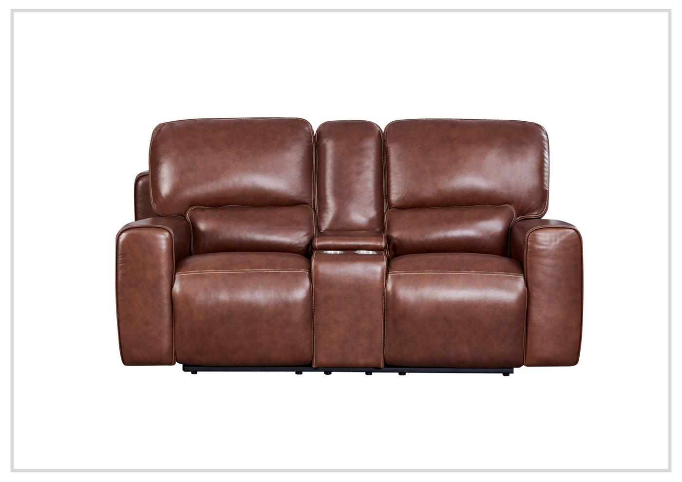 Gio Italia Bennett Power Reclining Brown Leather Loveseat With Console-Jennihome