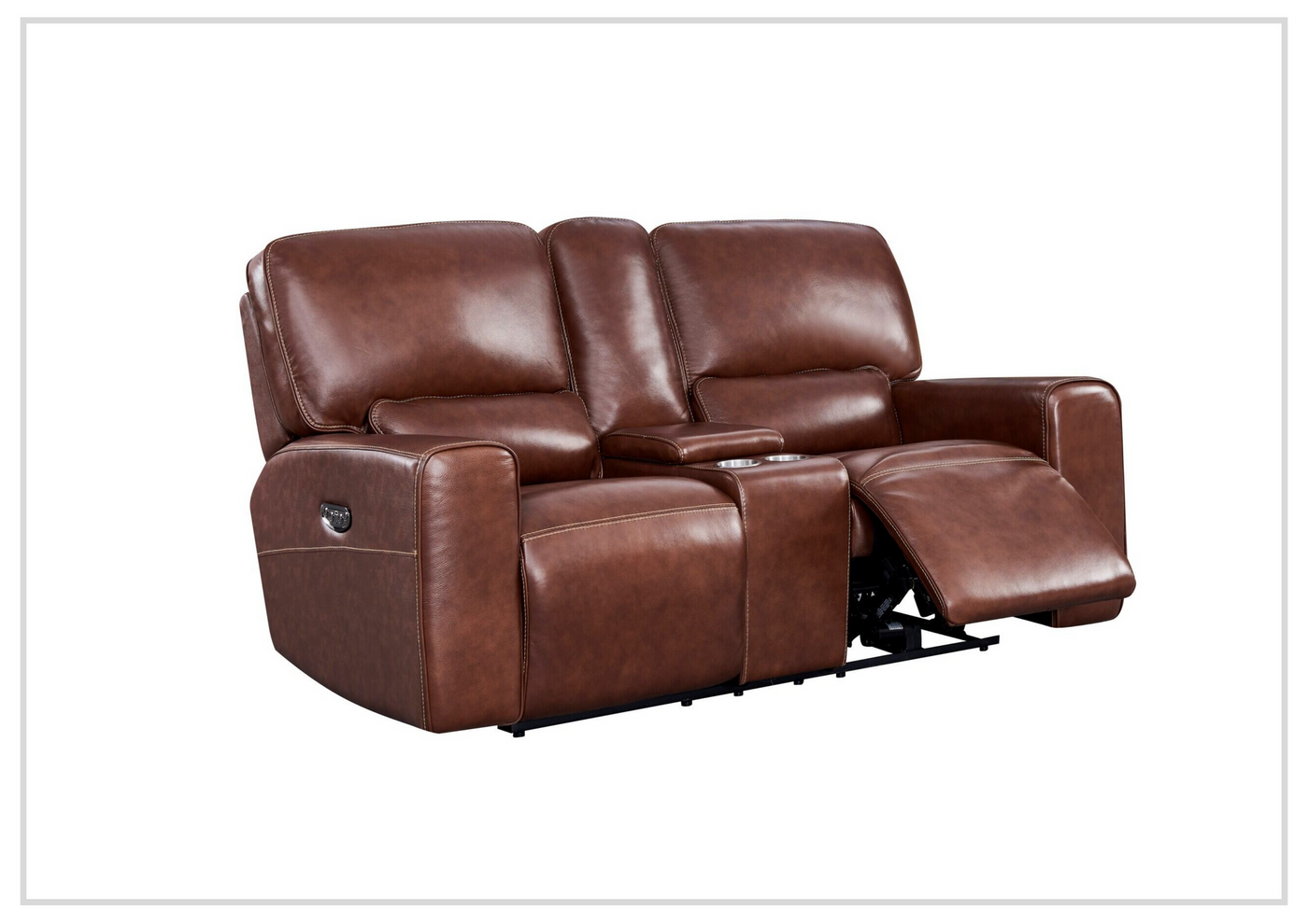 Gio Italia Bennett Power Reclining Brown Leather Loveseat With Console-Jennihome