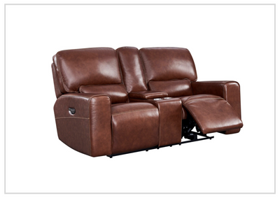 Gio Italia Bennett Power Reclining Brown Leather Loveseat With Console-Jennihome