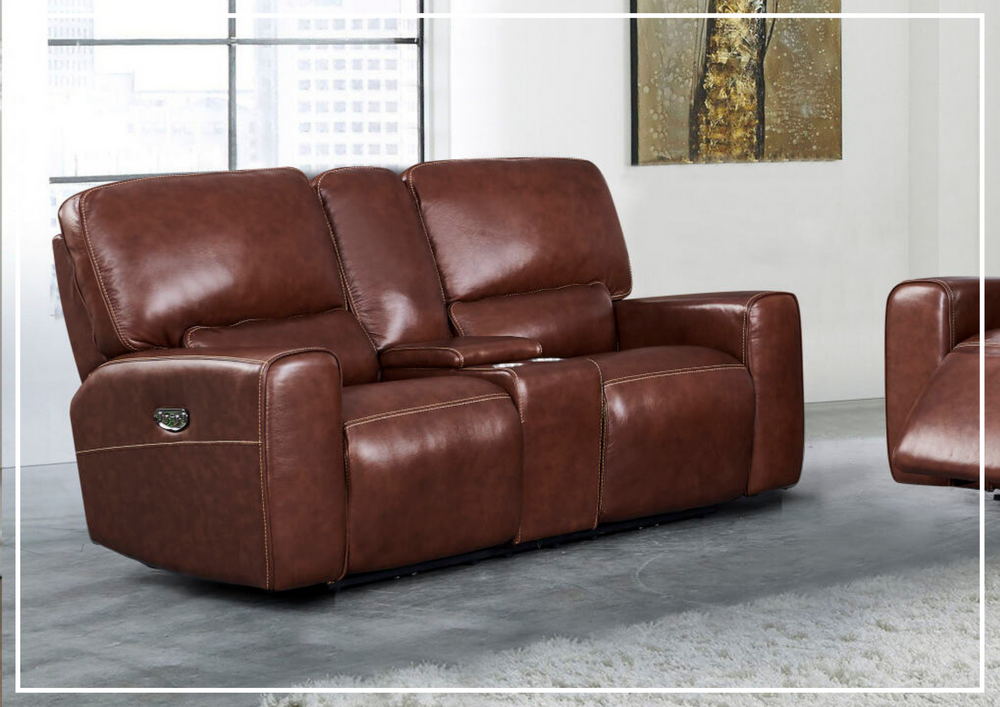 Gio Italia Bennett Power Reclining Brown Leather Loveseat With Console-Jennihome