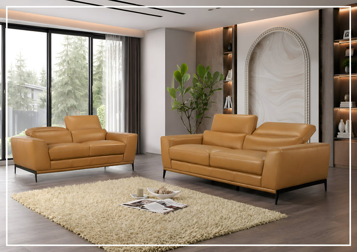 Gio Italia Florence Clay Full Leather Sofa and Loveseat Living Room Set with Metal Legs-Jenni Home