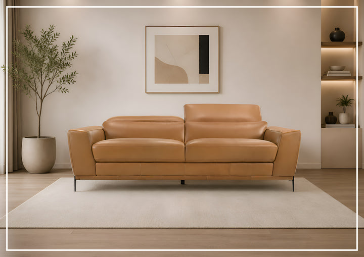 Gio Italia Florence Clay Full Leather Sofa and Loveseat Living Room Set with Metal Legs-Jenni Home
