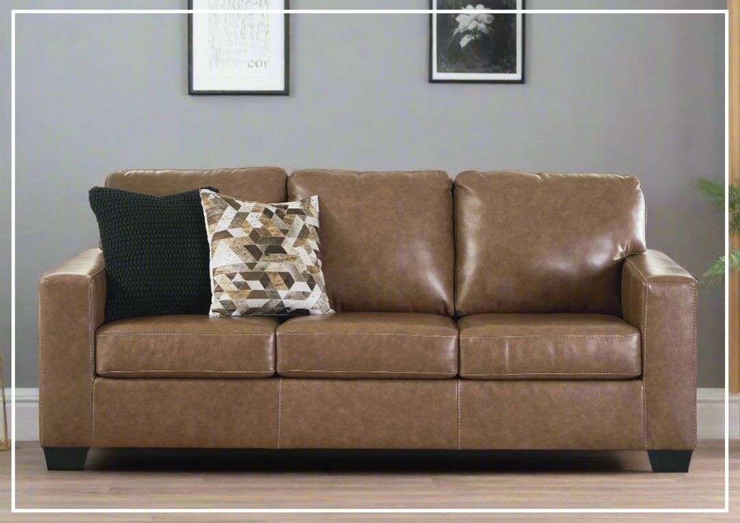 Gio Italia Bella 3-Seater Queen Leather Sofa Sleeper in caramel brown