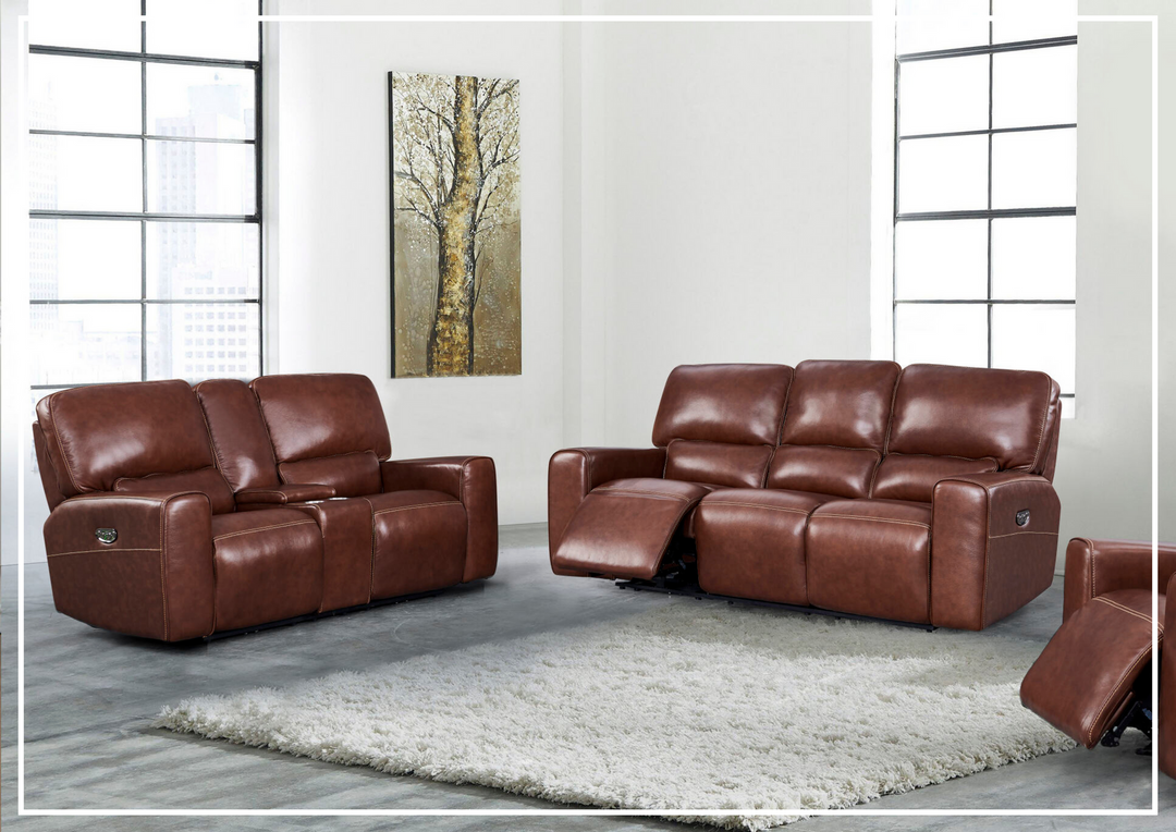 Gio Italia Bennett Power Leather Brown 3 Seater Sofa-Jennihome