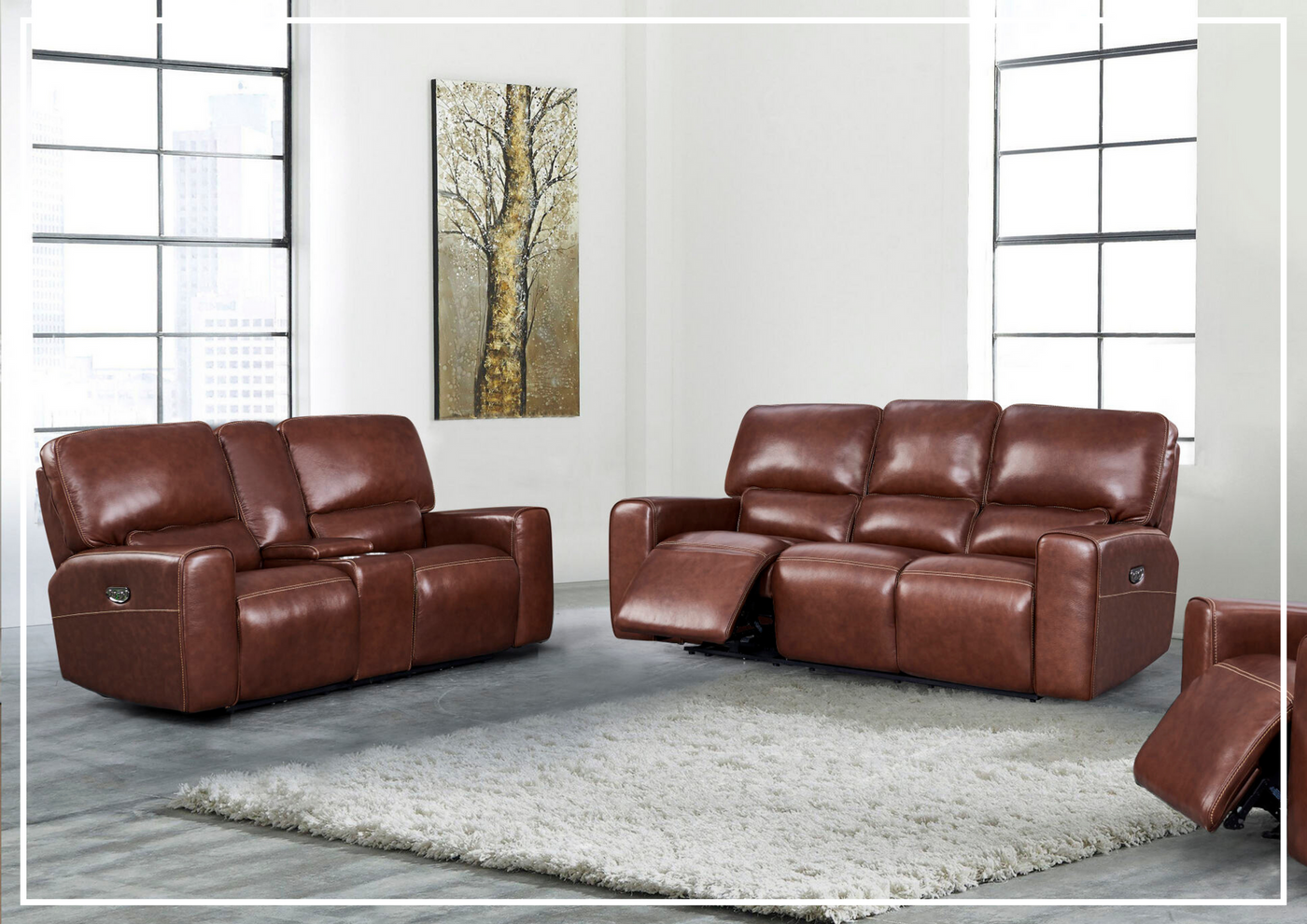 Gio Italia Bennett Power Leather Brown 3 Seater Sofa-Jennihome